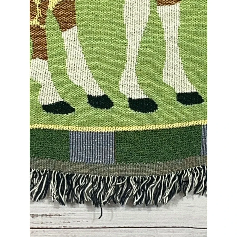 Woven Nursery Baby Blanket Throw Wall Tapestry Zoo Jungle Animals Safari Green